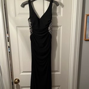 Black prom/formal floor length dress with silver beading.
